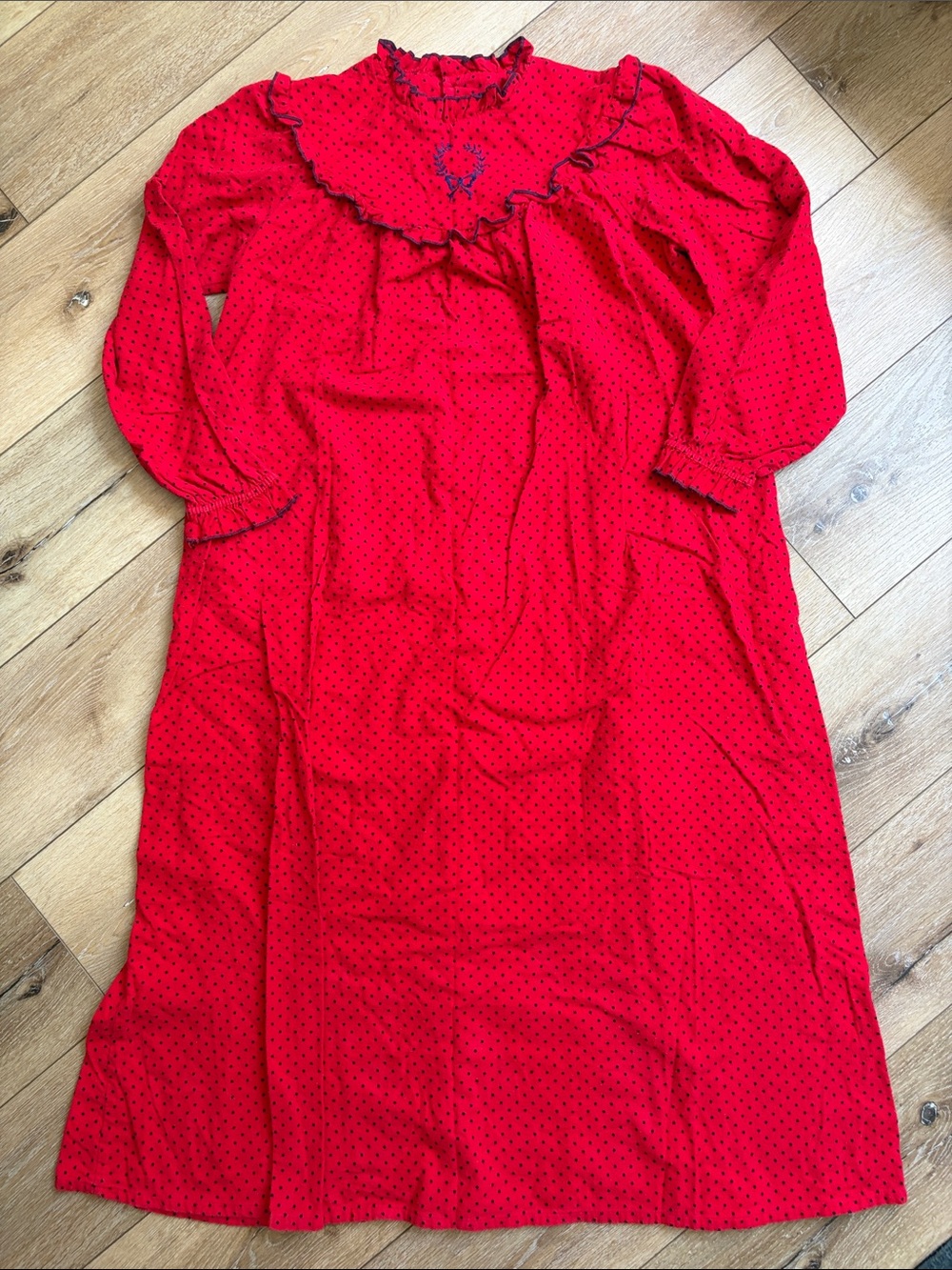 Lanz Of Salzburg Flannel Nightgown Red Polka Dots Long Sleeve Modest Small Warm